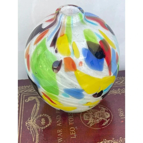Artisan Glass Hand Blown Modern Deco Vase Fused Glass Colorful Abstract Small - Picture 2 of 9